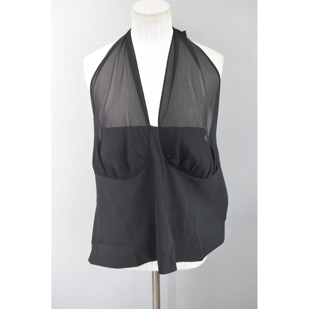 Elodie Halter Top 1X Black Sheer Mesh Open Back Bustier Anthropologie Women Plus